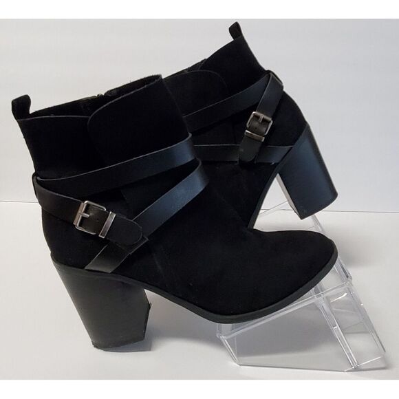 Steve Madden Girl Boot Booties Eliot ELIO0J1 WO 9M Black Strap Buckle Heel Shoes - Picture 6 of 12